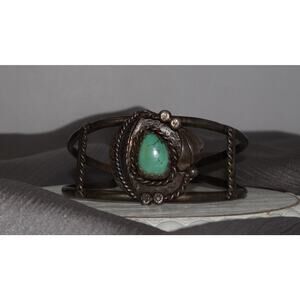 Navajo Sterling Silver Turquoise Cuff Bracelet 23.9G / 6in
